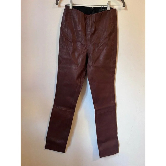 Rag & Bone Simone Lamb Leather Pants Women's 4 Stretchy NWT Brown - Picture 1 of 11